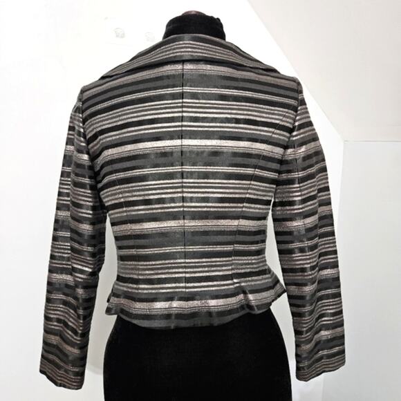 Bibbo Blazer Black Silver Metallic Striped Button Front Asymmetric Hem Jacket 8 - Picture 3 of 13